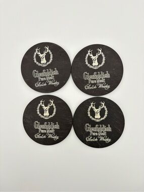 Set of 4 Glenfiddich Scotch Whiskey Natural Slate Coasters with Felt Bottoms